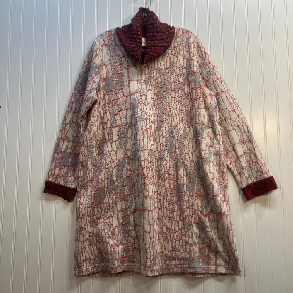 Maeve Anthropologie Suma Tunic Cowl Neck Sweater Dress XL Red Blue Abstract Mod